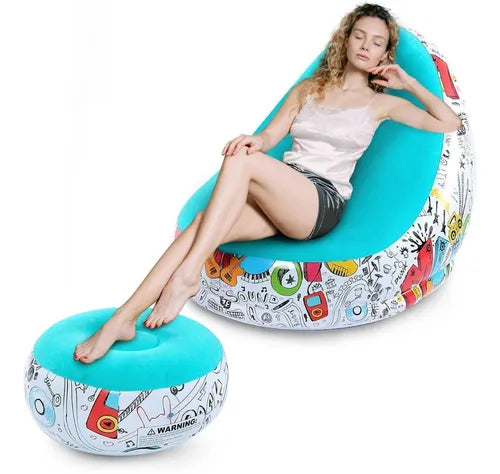 Sillón Inflable De Diseños Con Reposa Pies + Envío Gratis