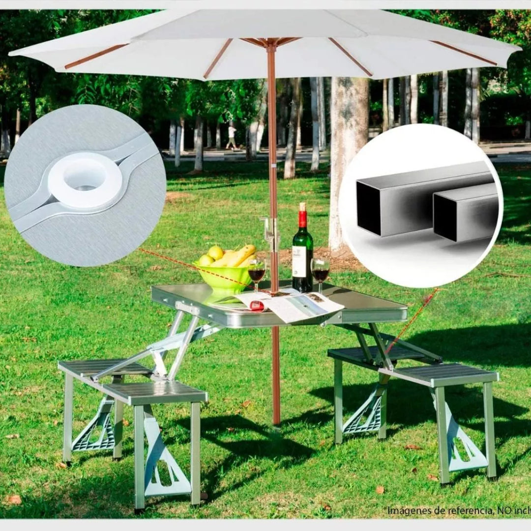 Mesa Plegable Portatil De Aluminio Con 4 Asientos + Envio Gratis