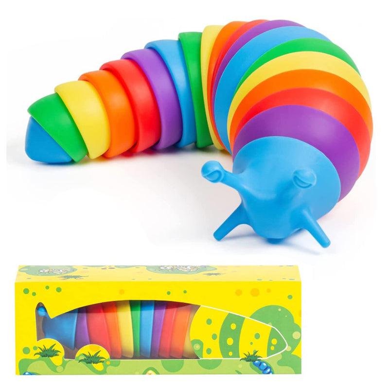 Gusano Arco Iris 3D Slug Fidget Juguete Articulado Flexible Alivio Anti-Ansiedad Sensorial