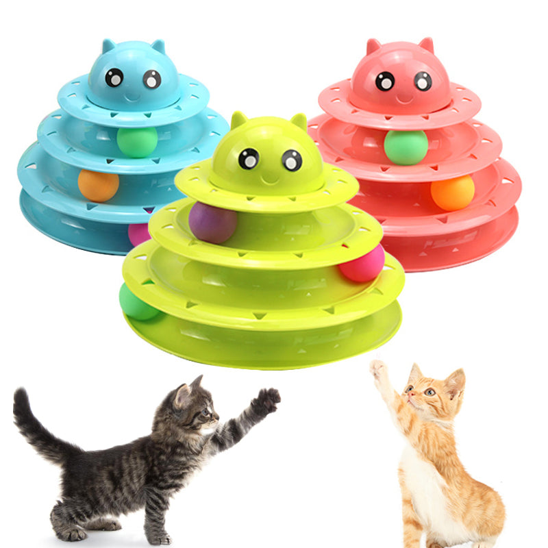 Juguete Para Gatos Torre De 3 Niveles Con Pelotas Giratorias