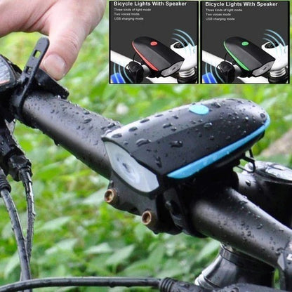 Linterna Delantera Recargable Para Bicicleta Con Pito y 3 Modos De Luces