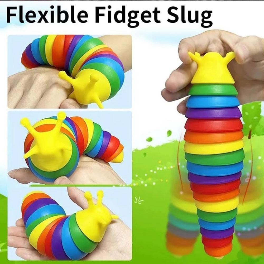 Gusano Arco Iris 3D Slug Fidget Juguete Articulado Flexible Alivio Anti-Ansiedad Sensorial