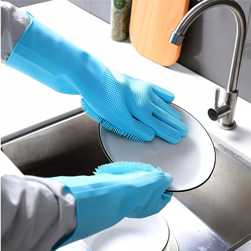Guantes de goma para lavar platos, 4 pares de guantes para el hogar,  incluyendo azul, rosa, verde y rojo, sin látex y se ajustan bien a tus  manos